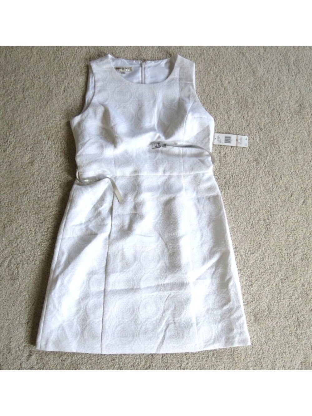 Women's Evan Picone Dress White Geometric Circle Size 12 NWT Belt Strap